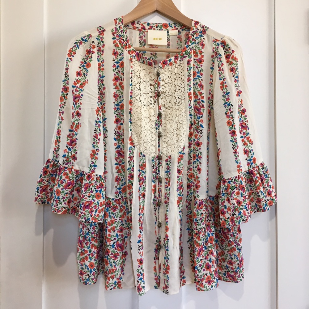 Anthropologie Maeve Floral Bell Sleeve a Tunic Top - Picture 2 of 5